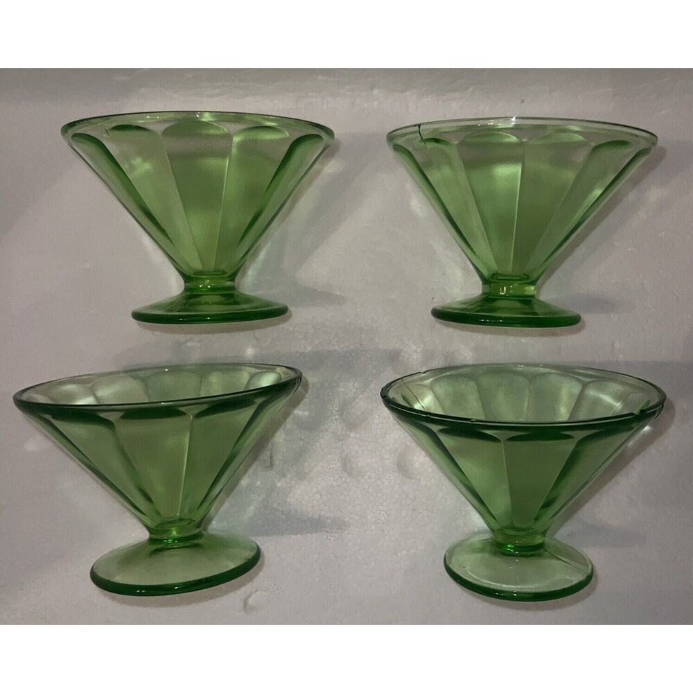 4 -1920 Federal Glass Dessert Sherbet Dish Bowl Depression Uranium Vaseline VTG - Picture 4 of 11